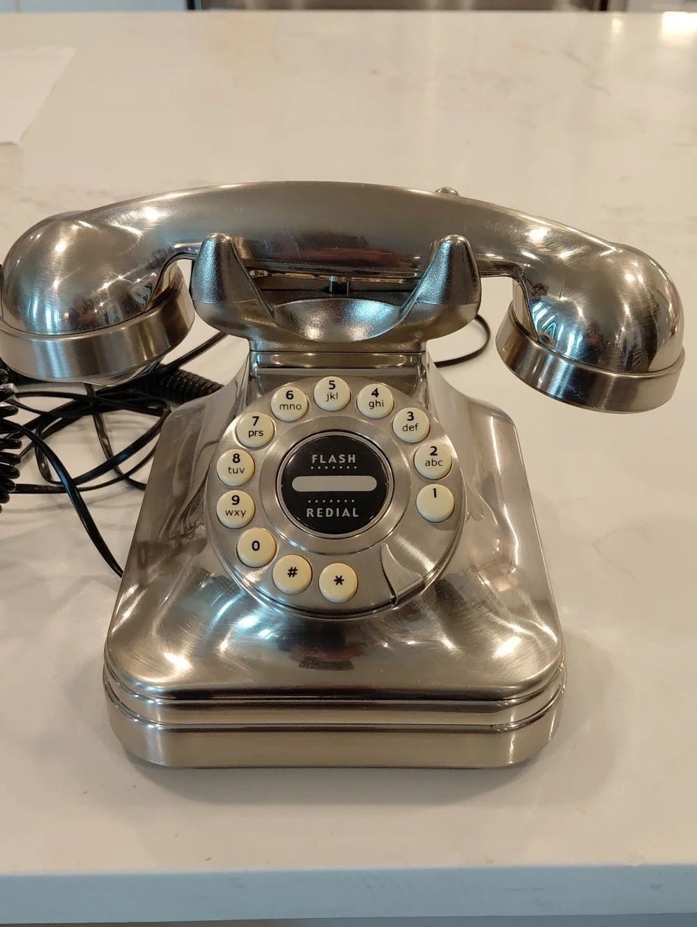Pottery Barn Brushed Nickel Rotary-Style Desk Phone..Excellent CONDITION...